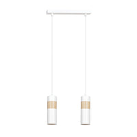 Lampadario 2 Luci Change In Acciaio Bianco A Cilindro Con Legno Naturale