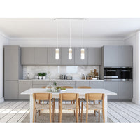 Lampadario 3 Luci Change In Acciaio Bianco A Cilindro Con Legno Naturale