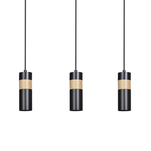 Lampadario 3 Luci Change In Acciaio Nero A Cilindro Con Legno Naturale