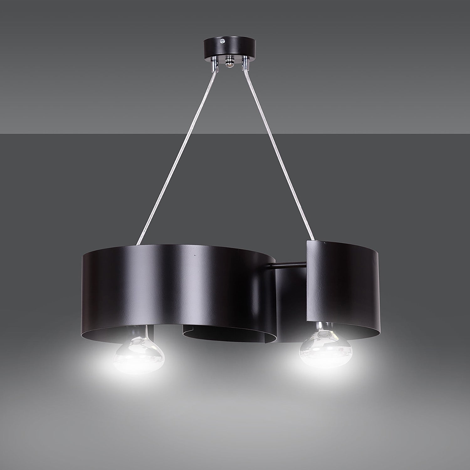Lampadario Moderno 2 Luci Houyi In Acciao Nero E Cromo