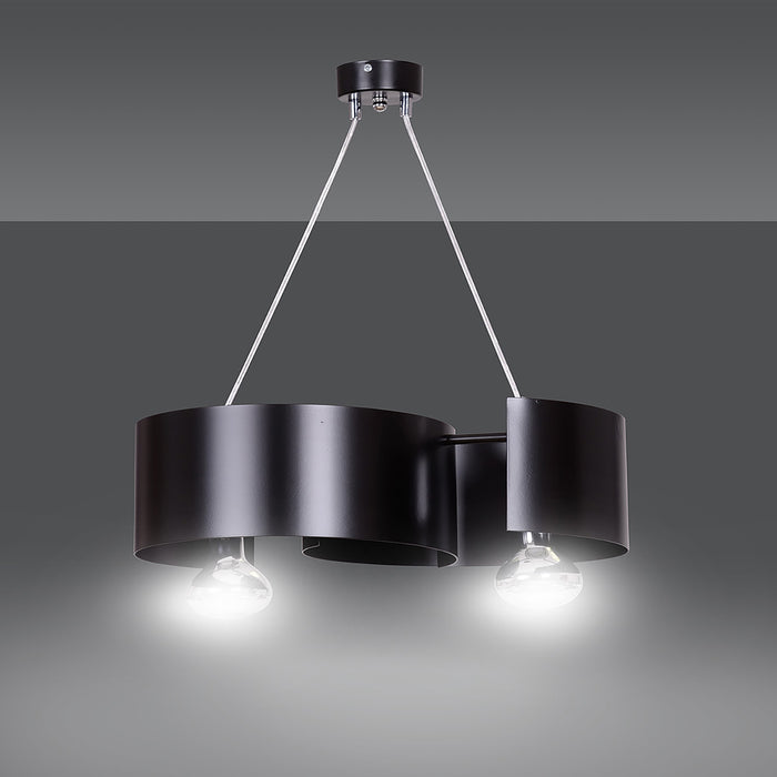 Lampadario Moderno 2 Luci Houyi In Acciao Nero E Cromo