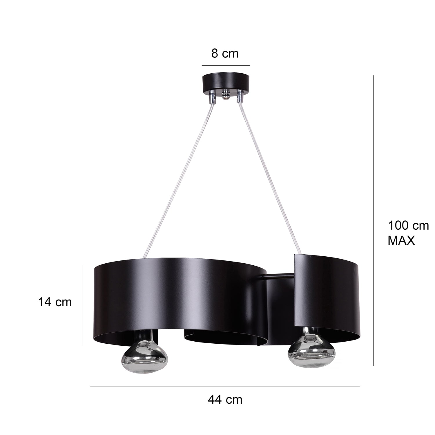 Lampadario Moderno 2 Luci Houyi In Acciao Nero E Cromo