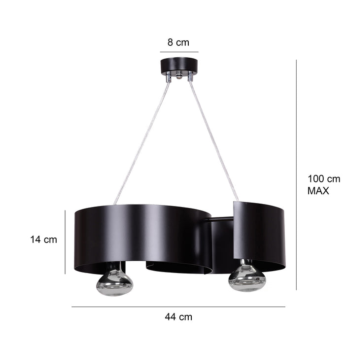 Lampadario Moderno 2 Luci Houyi In Acciao Nero E Cromo