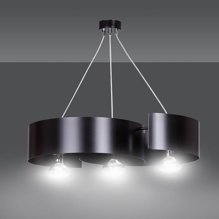 Lampadario Moderno 3 Luci Houyi In Acciao Nero E Cromo