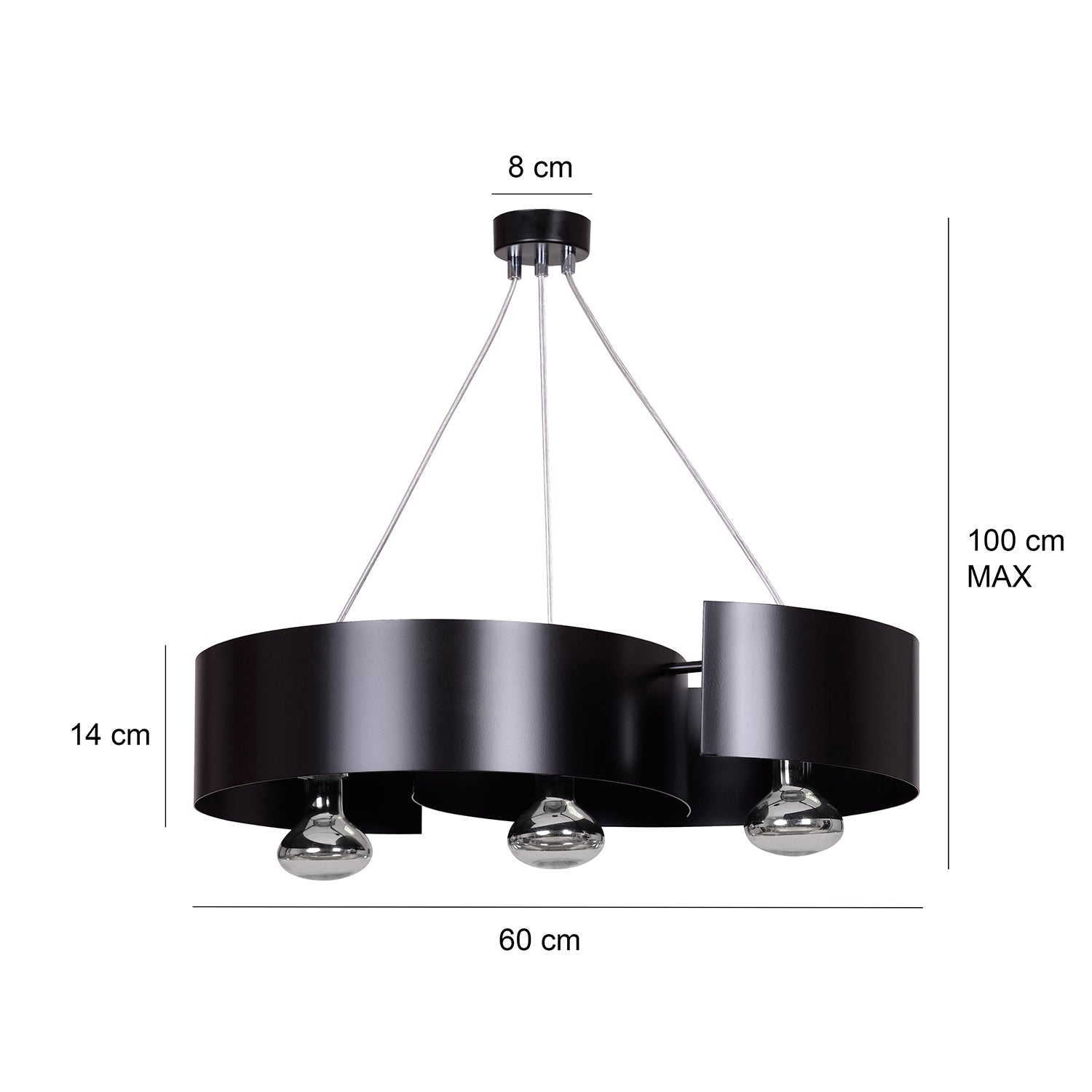 Lampadario Moderno 3 Luci Houyi In Acciao Nero E Cromo