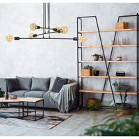 Lampadario Industrial 6 Luci Multiplo In Acciaio Nero A Bracci