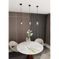 Sospensione 1 Luce Fuxi In Acciaio Nero E Vetro Fumè