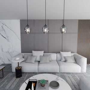 Sospensione 1 Luce Fuxi In Acciaio Nero E Vetro Fumè