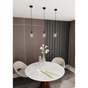 Sospensione 1 Luce Fuxi In Acciaio Nero E Vetro Trasparente