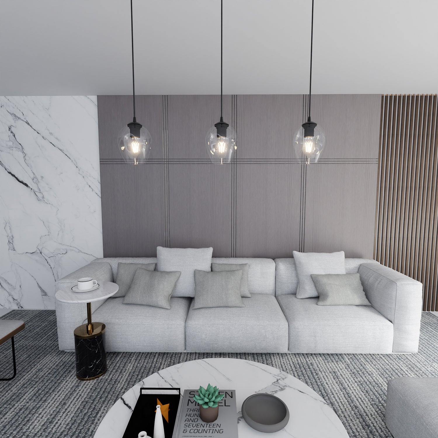 Sospensione 1 Luce Fuxi In Acciaio Nero E Vetro Trasparente