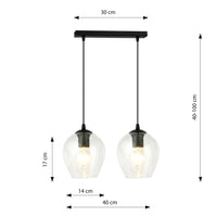 Lampadario 2 Luci Fuxi In Acciaio Nero E Vetro Trasparente