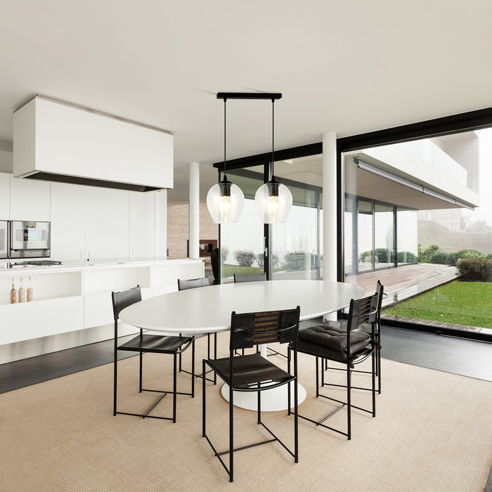 Lampadario 2 Luci Fuxi In Acciaio Nero E Vetro Trasparente