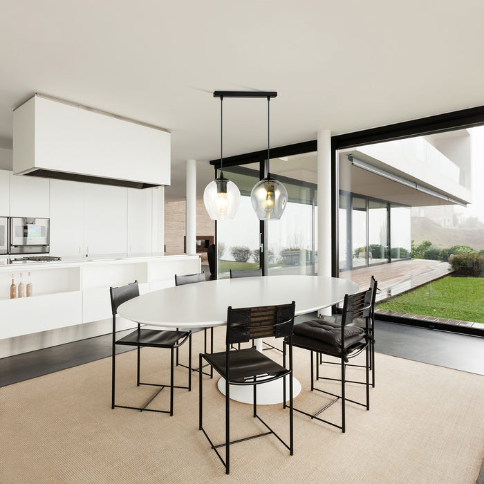 Lampadario 2 Luci Fuxi In Acciaio Nero E Vetri Fumè E Trasparente