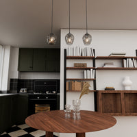 Lampadario 3 Luci Fuxi In Acciaio Nero E Vetri Fumè