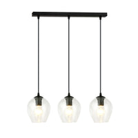 Lampadario 3 Luci Fuxi In Acciaio Nero E Vetri Trasparente