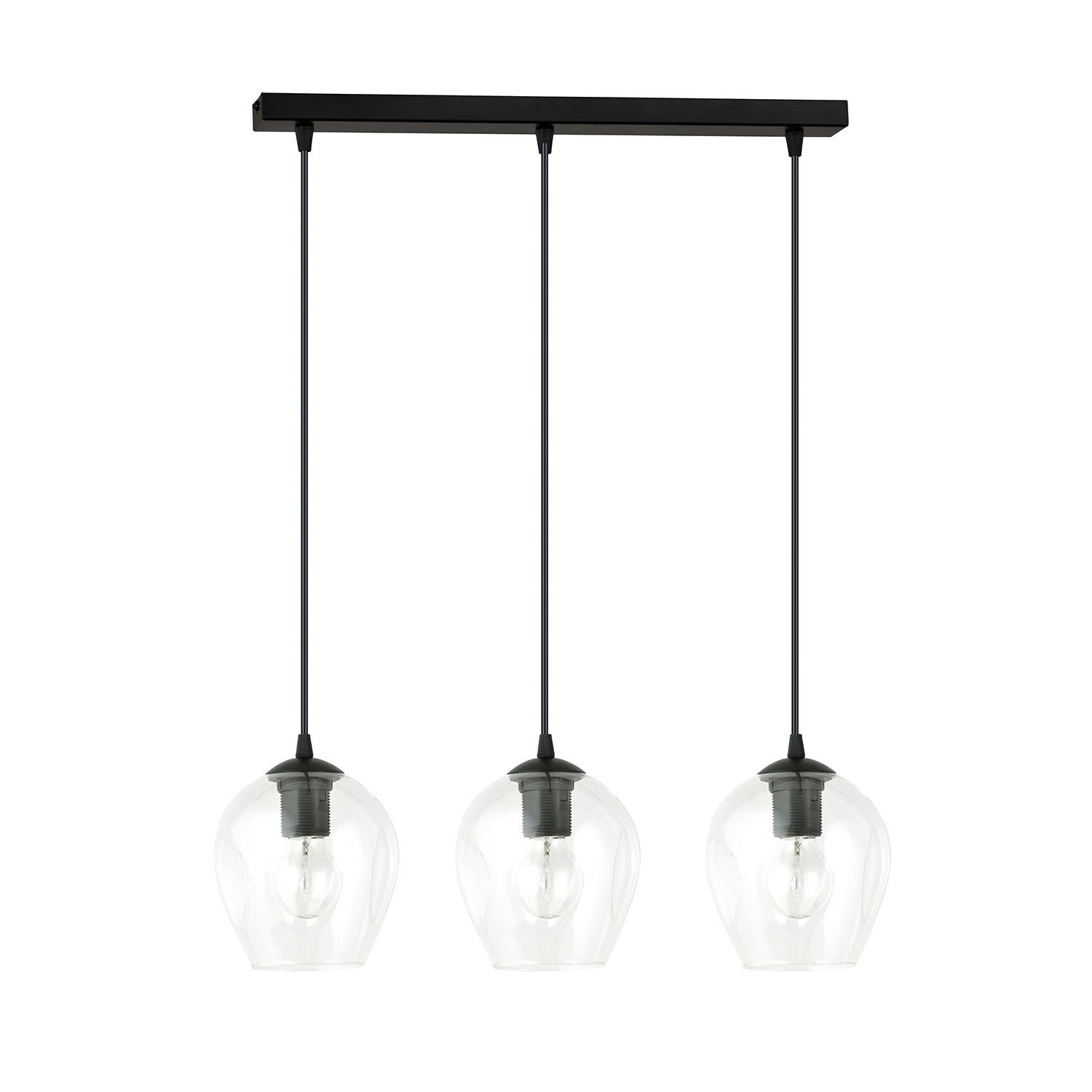 Lampadario 3 Luci Fuxi In Acciaio Nero E Vetri Trasparente