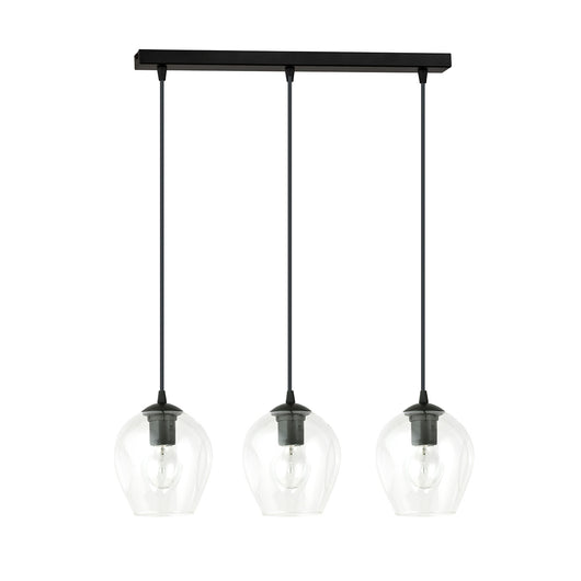 Lampadario 3 Luci Fuxi In Acciaio Nero E Vetri Trasparente