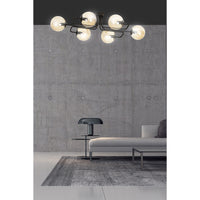 Plafoniera 6 Luci Brandi In Acciaio Nero E Sfere In Vetro Ambra