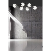 Plafoniera 6 Luci Brandi In Acciaio Nero E Sfere In Vetro Trasparente