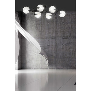 Plafoniera 6 Luci Brandi In Acciaio Nero E Sfere In Vetro Trasparente