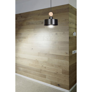 Sospensione 1 Luce Zhurong In Acciaio Nero E Legno Naturale