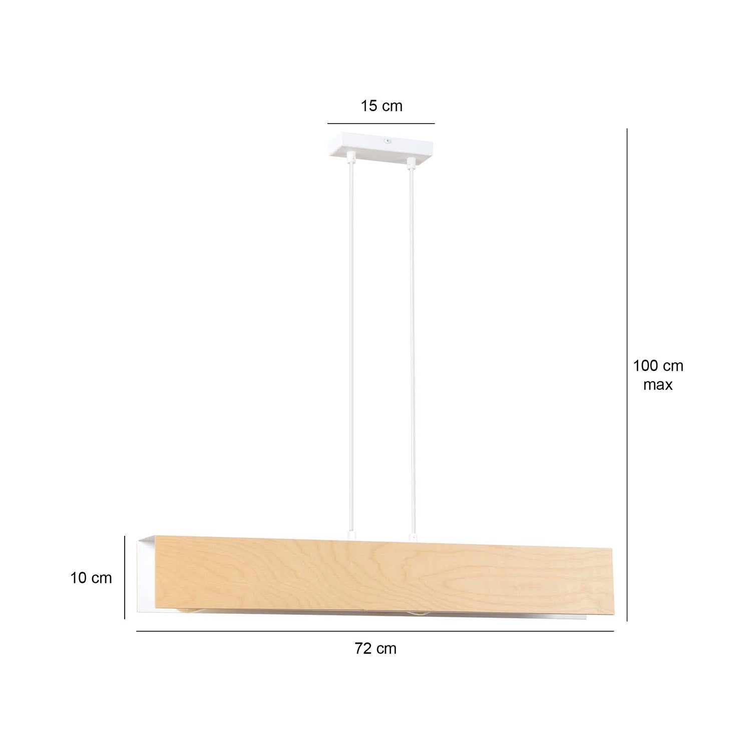 Lampadario 3 Luci Merlino In Acciaio Bianco Corpo Rettangolare E Legno Naturale