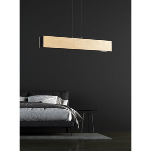 Lampadario 3 Luci Merlino In Acciaio Nero Corpo Rettangolare E Legno Naturale