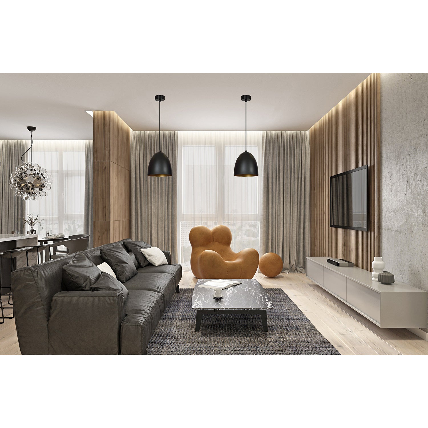 Sospensione 1 Luce Reartù In Acciaio Nero A Cupola Nero E Oro