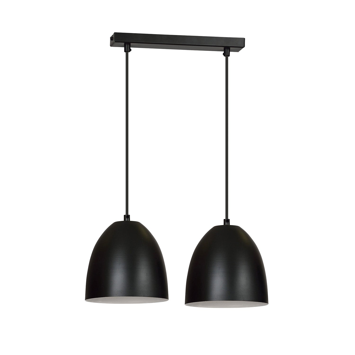 Lampadario 2 Luci Reartù In Acciaio Nero Con Cupole In Nero E Bianco