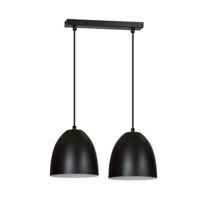 Lampadario 2 Luci Reartù In Acciaio Nero Con Cupole In Nero E Bianco