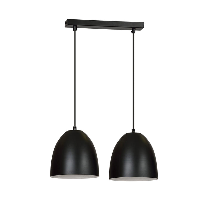 Lampadario 2 Luci Reartù In Acciaio Nero Con Cupole In Nero E Bianco