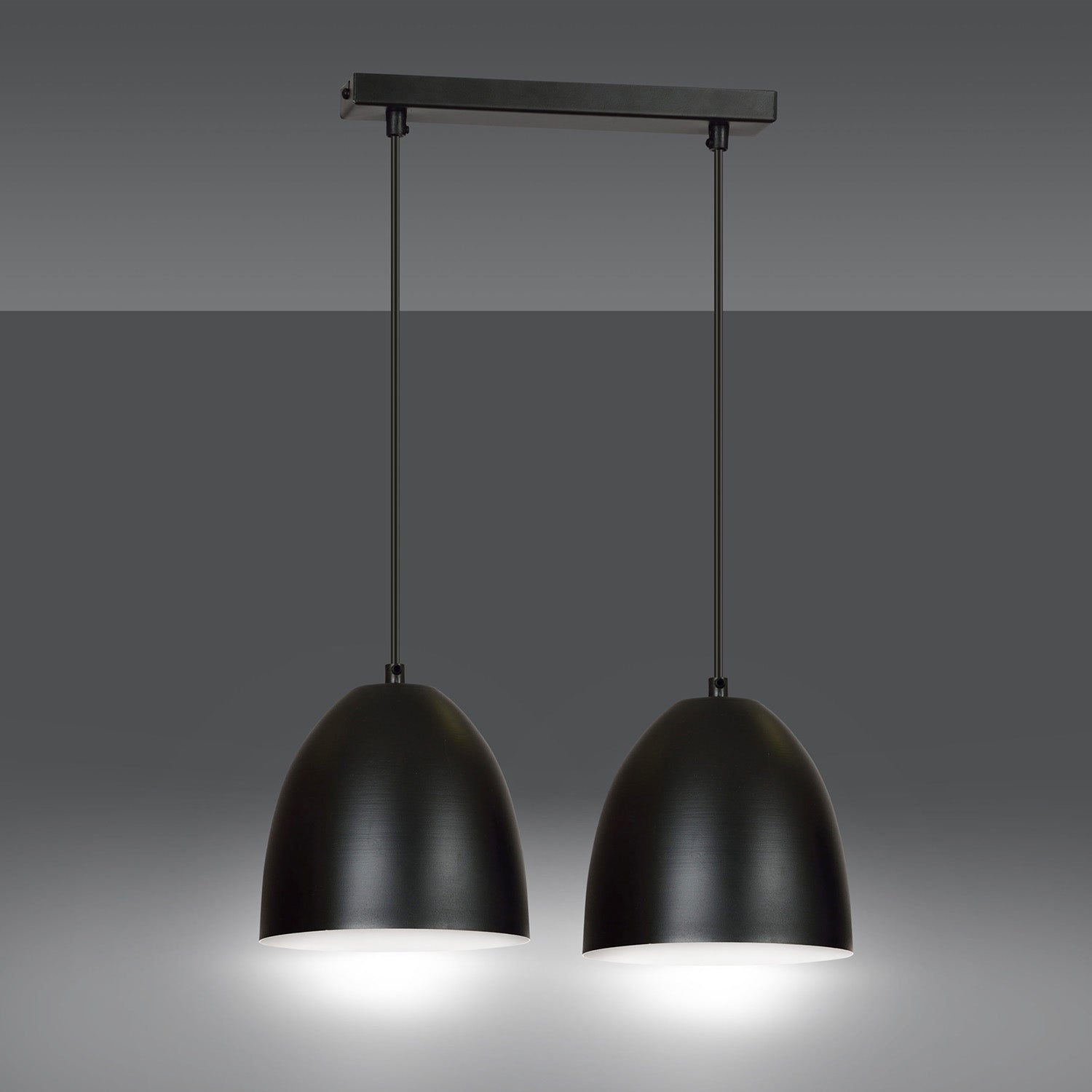 Lampadario 2 Luci Reartù In Acciaio Nero Con Cupole In Nero E Bianco