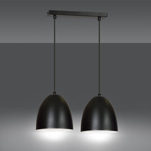 Lampadario 2 Luci Reartù In Acciaio Nero Con Cupole In Nero E Bianco