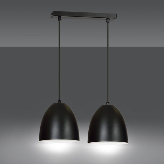 Lampadario 2 Luci Reartù In Acciaio Nero Con Cupole In Nero E Bianco