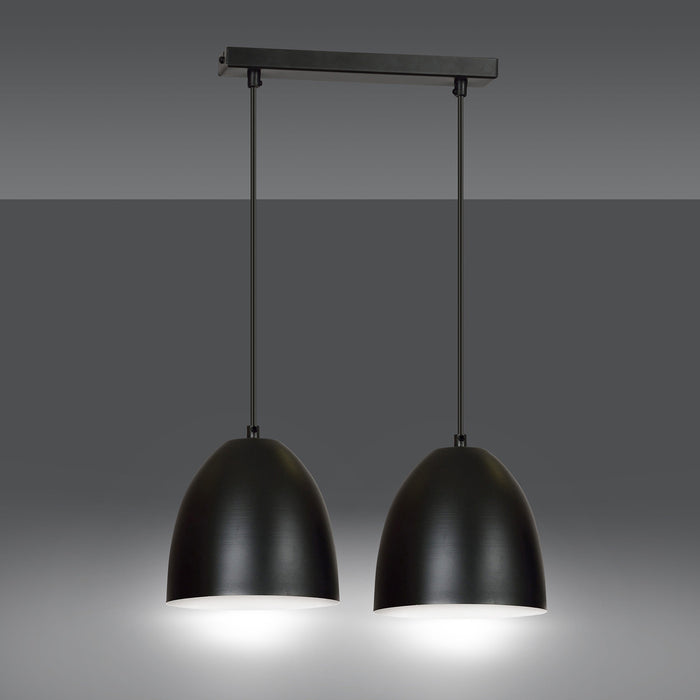 Lampadario 2 Luci Reartù In Acciaio Nero Con Cupole In Nero E Bianco
