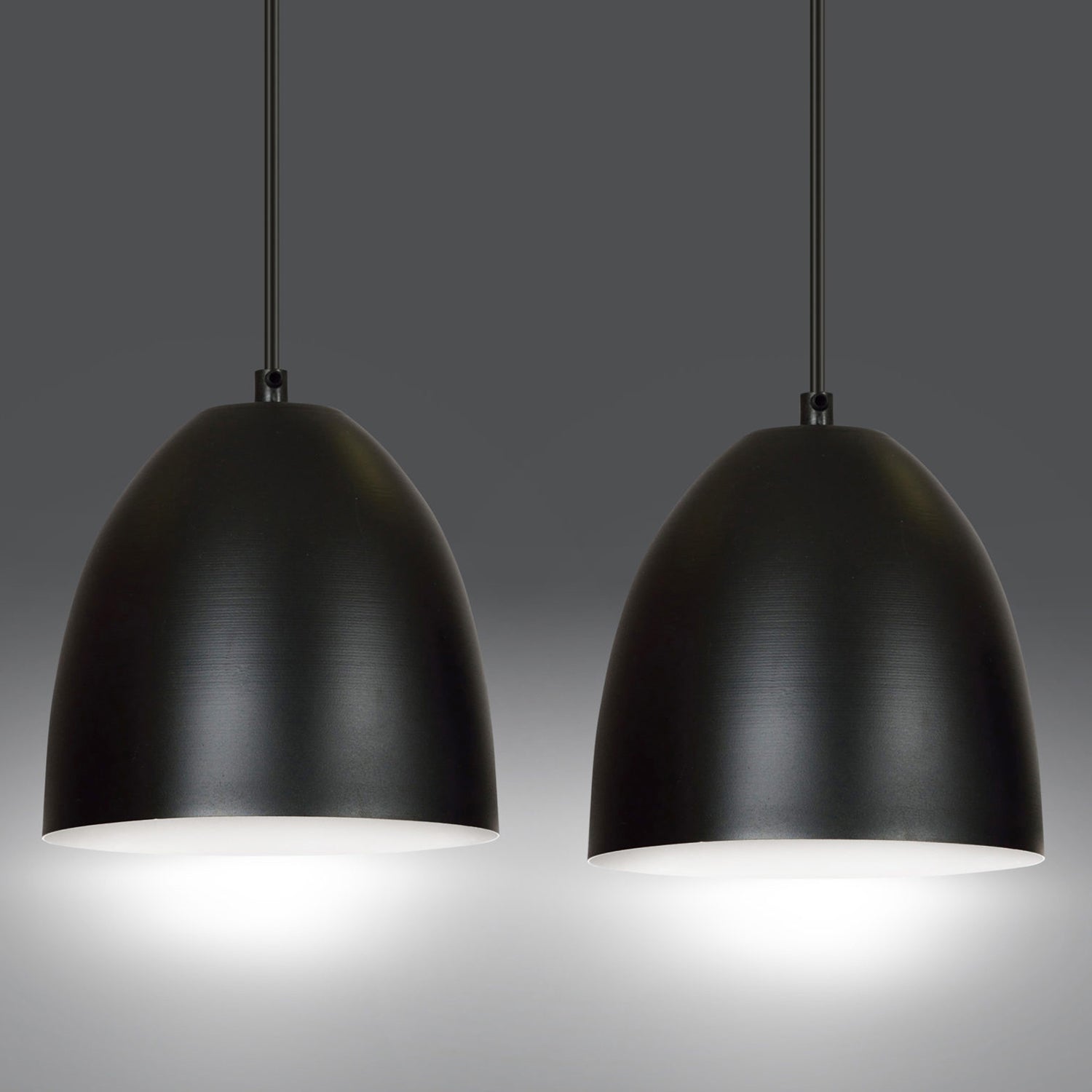 Lampadario 2 Luci Reartù In Acciaio Nero Con Cupole In Nero E Bianco