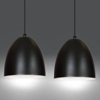 Lampadario 2 Luci Reartù In Acciaio Nero Con Cupole In Nero E Bianco