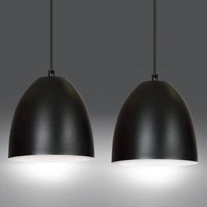 Lampadario 2 Luci Reartù In Acciaio Nero Con Cupole In Nero E Bianco