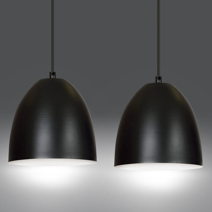 Lampadario 2 Luci Reartù In Acciaio Nero Con Cupole In Nero E Bianco