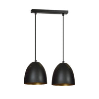 Lampadario 2 Luci Reartù In Acciaio Nero Con Cupole In Nero E Oro
