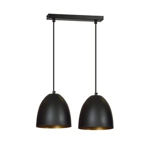 Lampadario 2 Luci Reartù In Acciaio Nero Con Cupole In Nero E Oro