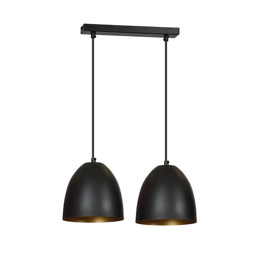 Lampadario 2 Luci Reartù In Acciaio Nero Con Cupole In Nero E Oro