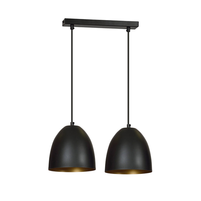 Lampadario 2 Luci Reartù In Acciaio Nero Con Cupole In Nero E Oro