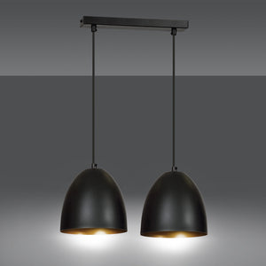Lampadario 2 Luci Reartù In Acciaio Nero Con Cupole In Nero E Oro