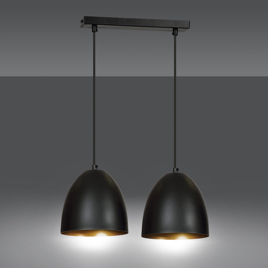 Lampadario 2 Luci Reartù In Acciaio Nero Con Cupole In Nero E Oro