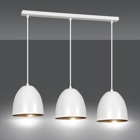 Lampadario 3 Luci Reartù In Acciaio Bianco Con Cupole In Nero E Oro