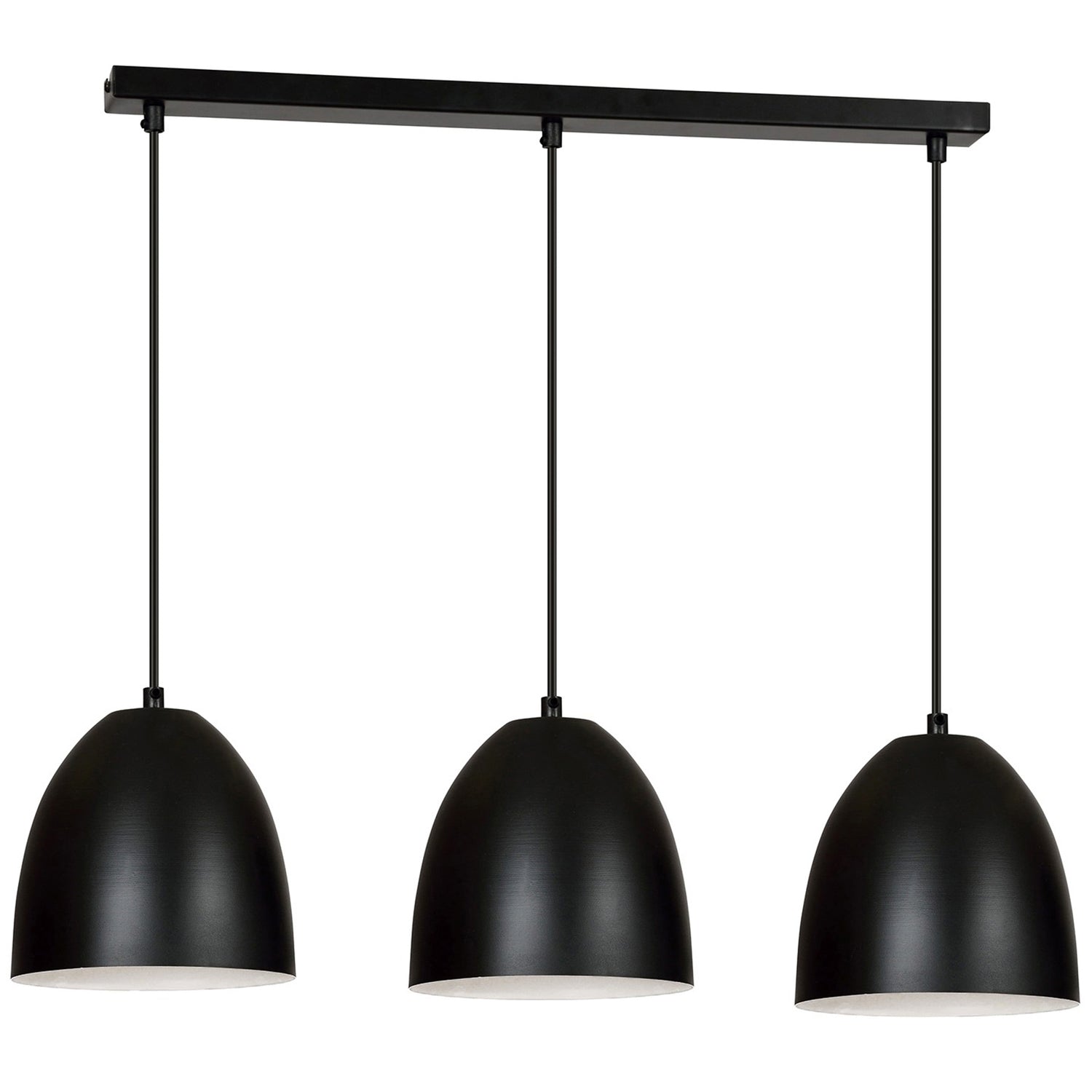 Lampadario 3 Luci Reartù In Acciaio Nero Con Cupole In Nero E Bianco