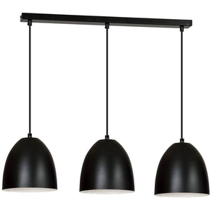 Lampadario 3 Luci Reartù In Acciaio Nero Con Cupole In Nero E Bianco