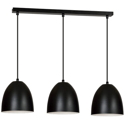 Lampadario 3 Luci Reartù In Acciaio Nero Con Cupole In Nero E Bianco
