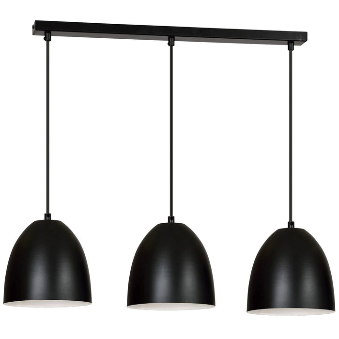 Lampadario 3 Luci Reartù In Acciaio Nero Con Cupole In Nero E Bianco